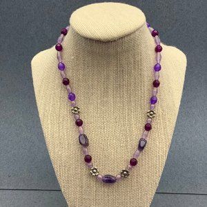 Purple Silver Flower Necklace Organic Round Beads Made With Love